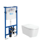 Промо комплект тоалетна Inspira Round Rimless + вградено казанче Duplo + седалка и капак, забавено падане