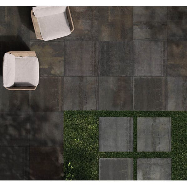 Modern exterior design, cement tiles, green, seamless chairs, luxurious interior background.