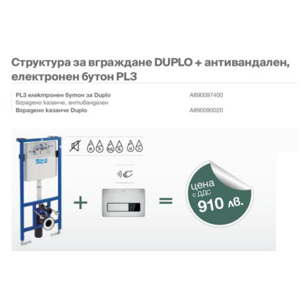 Структура за вграждане Duplo + антивандален електронен бутон PL3