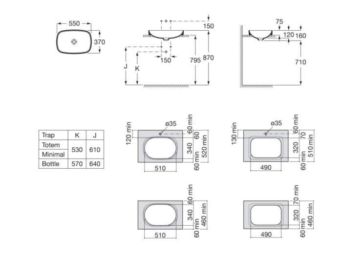 Умивалник за вграждане Roca Inspira Round, FINECERAMIC®, 37 см