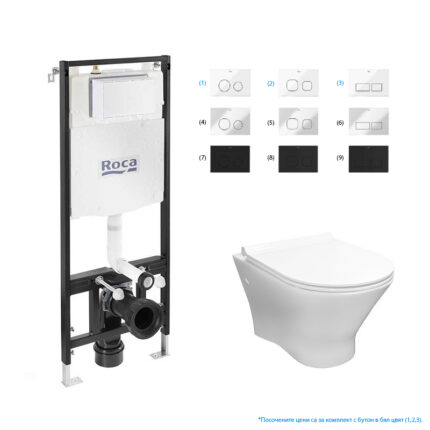 Промо комплект oкачена тоалетна NEXO RIMLESS + структура и бутон ACTIVE ONE + тънка седалка и капак