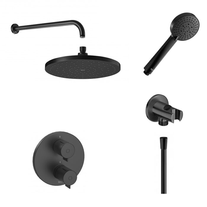 Комплект вграден термостатичен смесител T-500 с аксесоари, черен мат Комплект вграден термостатичен смесител T-500 с аксесоари, черен мат