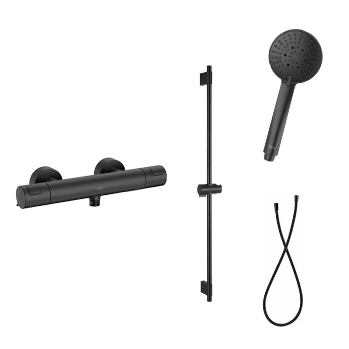 Комплект със стенен термостатичен смесител T-500 за душ, черен мат
