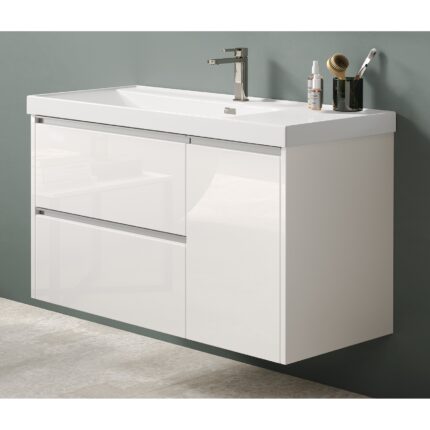 Шкаф с умивалник Nevi 100 см Бял гланц