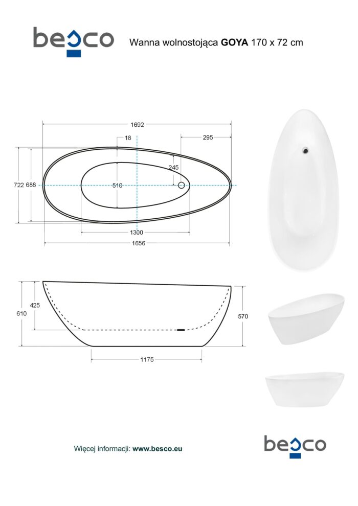 Свободностояща вана Goya 170 Гланц
