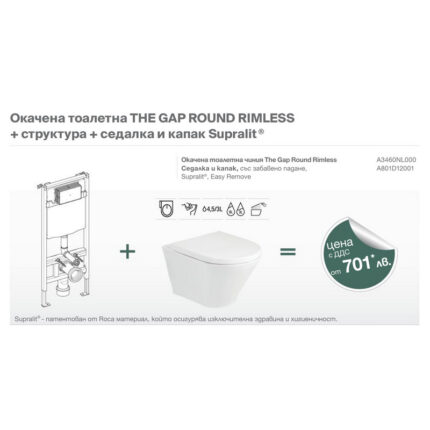 Окачена тоалетна THE GAP ROUND RIMLESS + структура Duplo + седалка и капак Supralit ®