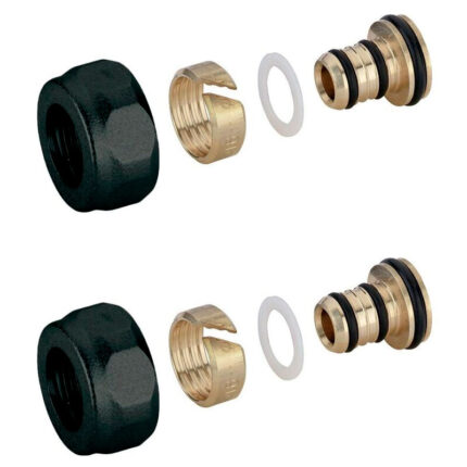 Комплект спирателни кранове за водна лира, черен мат с включени адаптори ¾“ към 16×2 mm